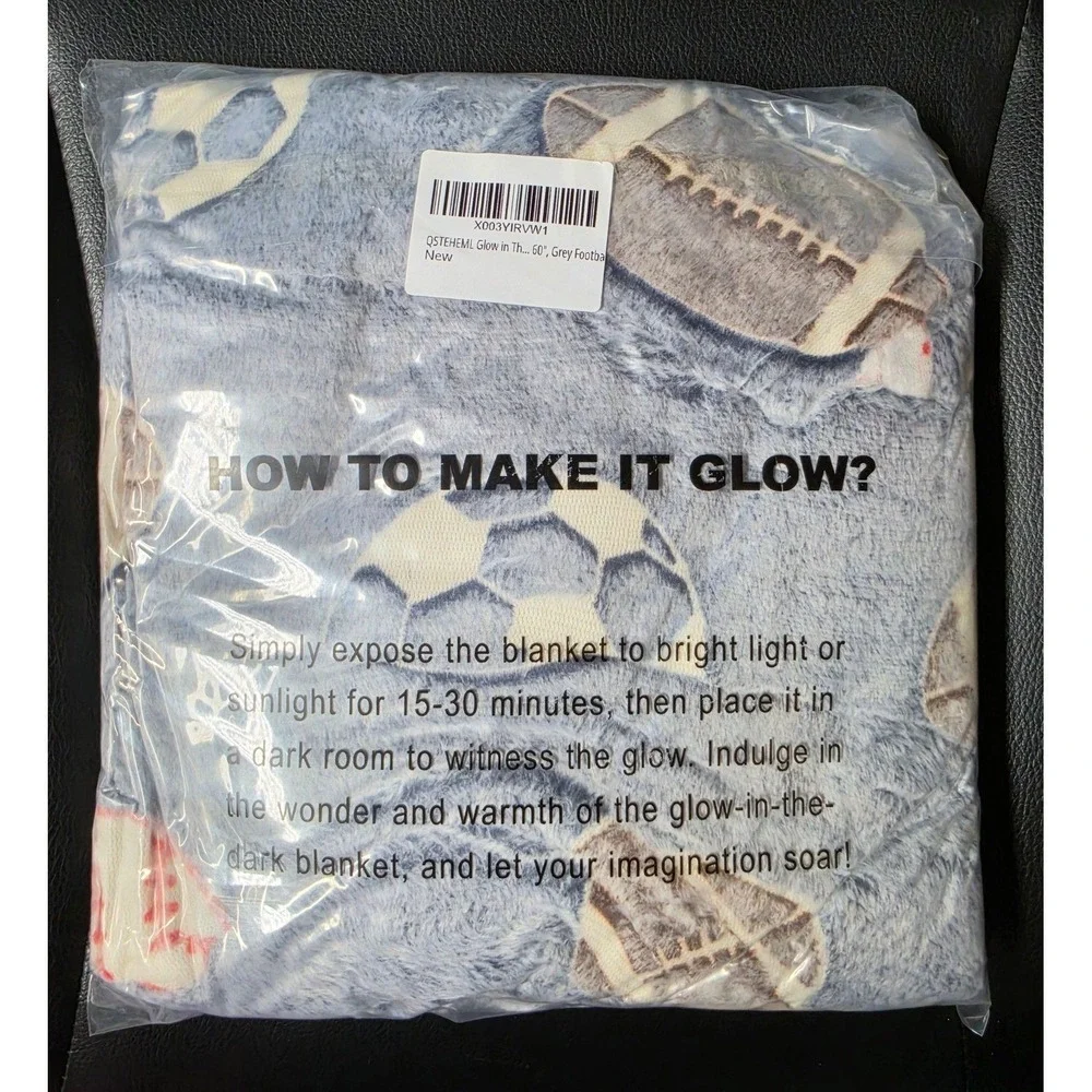 NEW Soccer Football Baseball Glow in the Dark Throw Blanket, Size 50in. x 60in.